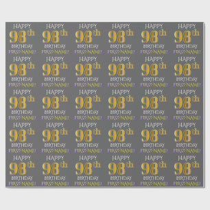 Papel De Regalo Gris, Faux Gold "FELIZ 98º CUMPLEAÑOS"