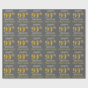 Papel De Regalo Gris, Faux Gold "FELIZ 99º CUMPLEAÑOS"