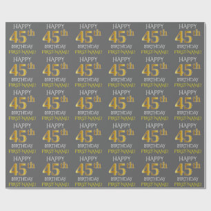 Papel De Regalo Gris, Faux Gold "FELIZ CUARENTA Y CUMPLEAÑOS"