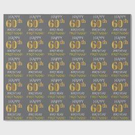 Papel De Regalo Gris, Faux Gold "FELIZ CUMPLEAÑOS 60"