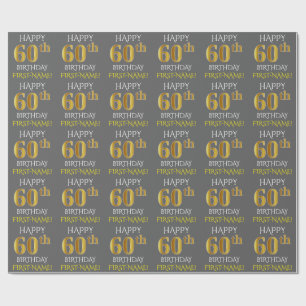 Papel De Regalo Gris, Faux Gold "FELIZ CUMPLEAÑOS 60"