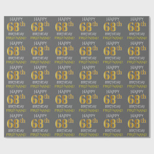 Papel De Regalo Gris, Faux Gold "FELIZ CUMPLEAÑOS 68"
