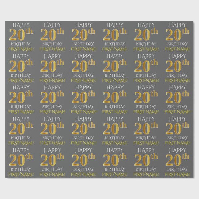 Papel De Regalo Gris, Faux Gold "FELIZ DÍA 20" (Superficie plana)