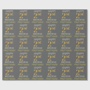 Papel De Regalo Gris, Faux Gold "FELIZ SEPTIEMPO"