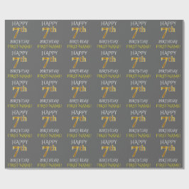 Papel De Regalo Gris, Faux Gold "FELIZ Séptimo CUMPLEAÑOS"