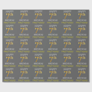 Papel De Regalo Gris, Faux Gold "FELIZ Séptimo CUMPLEAÑOS"