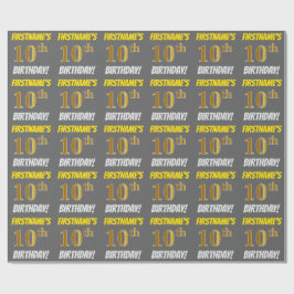 Papel De Regalo Gris, Faux/Imitation Gold, "10th BIRTHDAY"