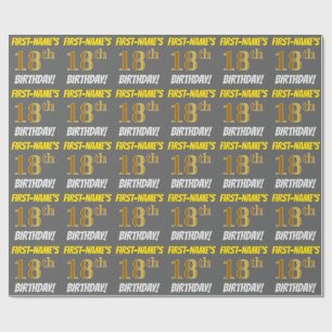 Papel De Regalo Gris, Faux/Imitation Gold, "18th BIRTHDAY"