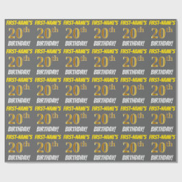 Papel De Regalo Gris, Faux/Imitation Gold, "20th BIRTHDAY"
