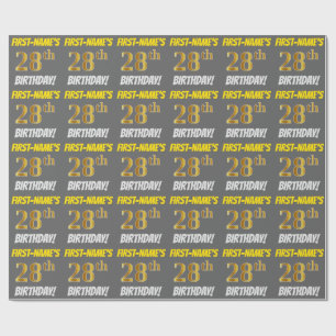 Papel De Regalo Gris, Faux/Imitation Gold, "28th BIRTHDAY"