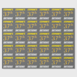 Papel De Regalo Gris, Faux/Imitation Gold, "37th BIRTHDAY"