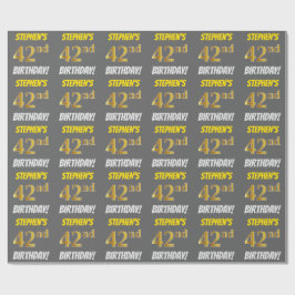 Papel De Regalo Gris, Faux/Imitation Gold, "42nd BIRTHDAY"