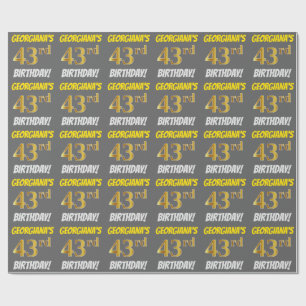 Papel De Regalo Gris, Faux/Imitation Gold, "43rd BIRTHDAY"