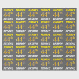 Papel De Regalo Gris, Faux/Imitation Gold, "44th BIRTHDAY"