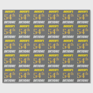 Papel De Regalo Gris, Faux/Imitation Gold, "54th BIRTHDAY"