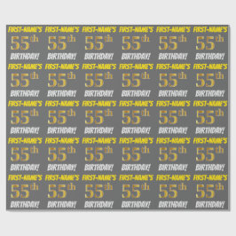 Papel De Regalo Gris, Faux/Imitation Gold, "55th BIRTHDAY"
