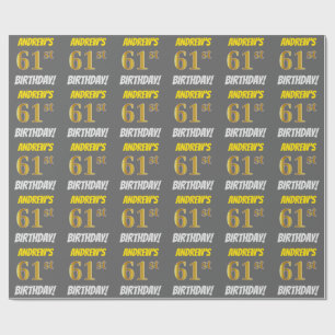 Papel De Regalo Gris, Faux/Imitation Gold, "61st BIRTHDAY"