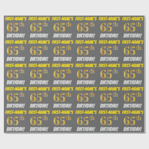 Papel De Regalo Gris, Faux/Imitation Gold, "65th BIRTHDAY"