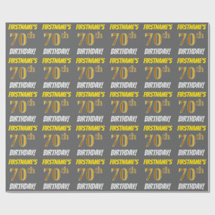 Papel De Regalo Gris, Faux/Imitation Gold, "70th BIRTHDAY"