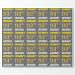 Papel De Regalo Gris, Faux/Imitation Gold, "90th BIRTHDAY"<br><div class="desc">Este diseño de papel envolvente incluye un mensaje como "¡CUMPLEAÑOS 90 DE FIRSTNAME!", en el que el "90" tiene un aspecto de color falso/imitación de color dorado, y con el nombre y el "CUMPLEAÑOS" en un tipo de letra divertido y audaz. El nombre se puede personalizar y el fondo es...</div>