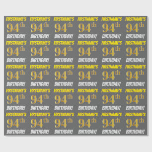 Papel De Regalo Gris, Faux/Imitation Gold, "94th BIRTHDAY"
