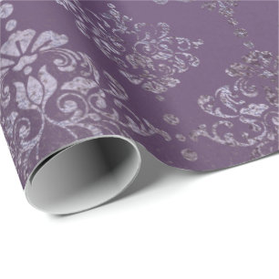 Papel De Regalo Gris floral apenado damasco real del ciruelo