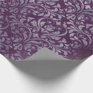 Papel De Regalo Gris floral apenado damasco real GR del ciruelo