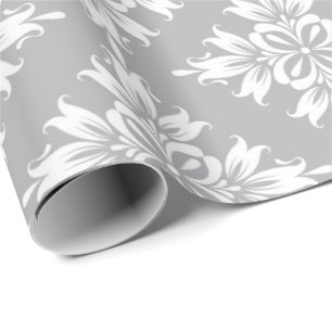 Papel De Regalo Gris Floral Damask Simétrico Royal Bodas Nupcial
