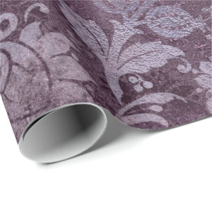 Papel De Regalo Gris floral de ciruela púrpura de Damasco real con