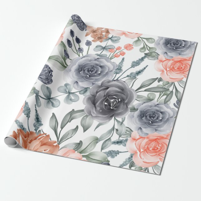 Papel De Regalo gris floral de moda (Desenrollado)