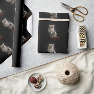 Papel De Regalo Gris Fluffy Cat