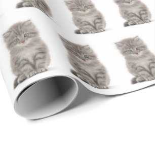 Papel De Regalo Gris Fluffy Kitts En Blanco
