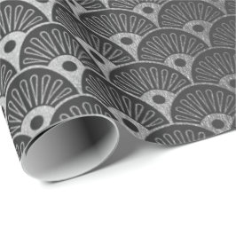 Papel De Regalo Gris Gris negro, conchas metálicas, Art Deco
