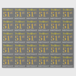 Papel De Regalo Gris, Imitación Oro Aspecto "51 cumpleaños"