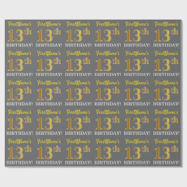 Papel De Regalo Gris, Imitation Gold Look "13th BIRTHDAY"