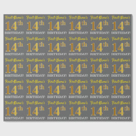 Papel De Regalo Gris, Imitation Gold Look "14th BIRTHDAY"