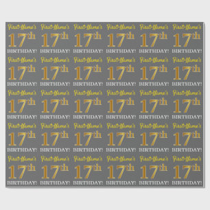 Papel De Regalo Gris, Imitation Gold Look "17th BIRTHDAY"