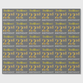 Papel De Regalo Gris, Imitation Gold Look "22nd BIRTHDAY"