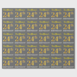 Papel De Regalo Gris, Imitation Gold Look "24th BIRTHDAY"