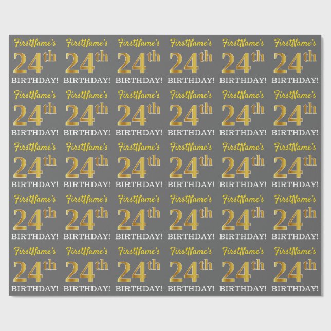 Papel De Regalo Gris, Imitation Gold Look "24th BIRTHDAY" (Superficie plana)