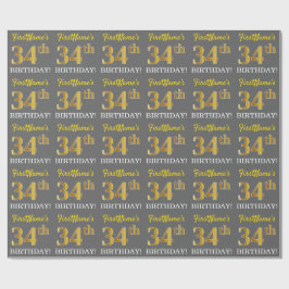 Papel De Regalo Gris, Imitation Gold Look "34th BIRTHDAY"