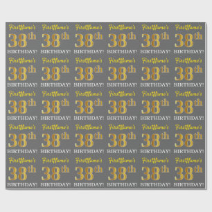 Papel De Regalo Gris, Imitation Gold Look "38th BIRTHDAY"