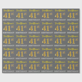 Papel De Regalo Gris, Imitation Gold Look "41st BIRTHDAY"