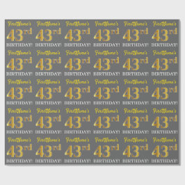 Papel De Regalo Gris, Imitation Gold Look "43rd BIRTHDAY"
