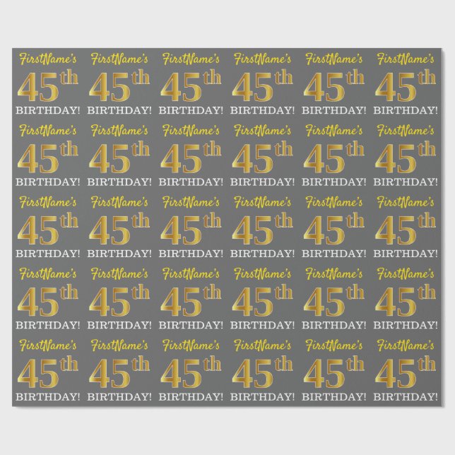 Papel De Regalo Gris, Imitation Gold Look "45th BIRTHDAY" (Superficie plana)