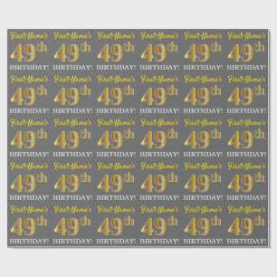 Papel De Regalo Gris, Imitation Gold Look "49th BIRTHDAY"