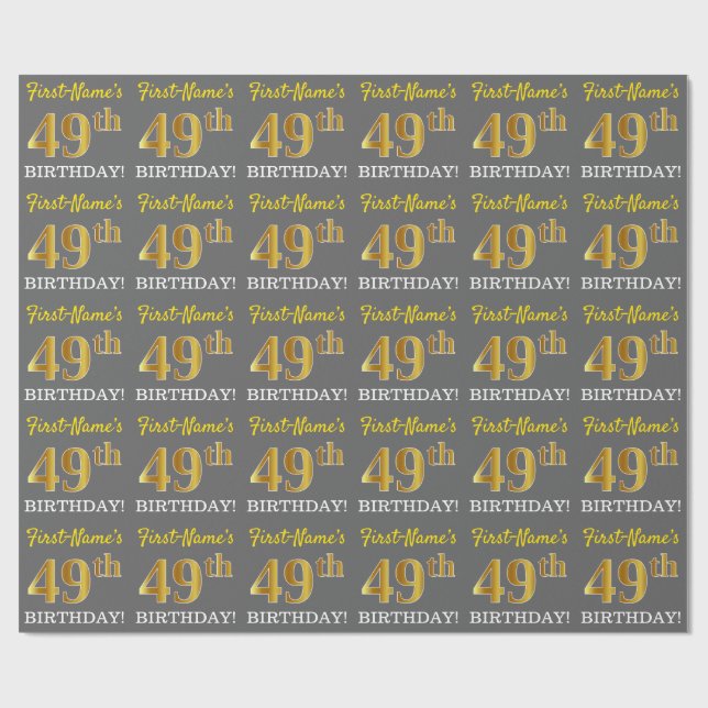 Papel De Regalo Gris, Imitation Gold Look "49th BIRTHDAY" (Superficie plana)