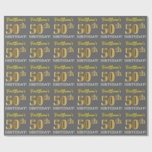 Papel De Regalo Gris, Imitation Gold Look "50th BIRTHDAY"