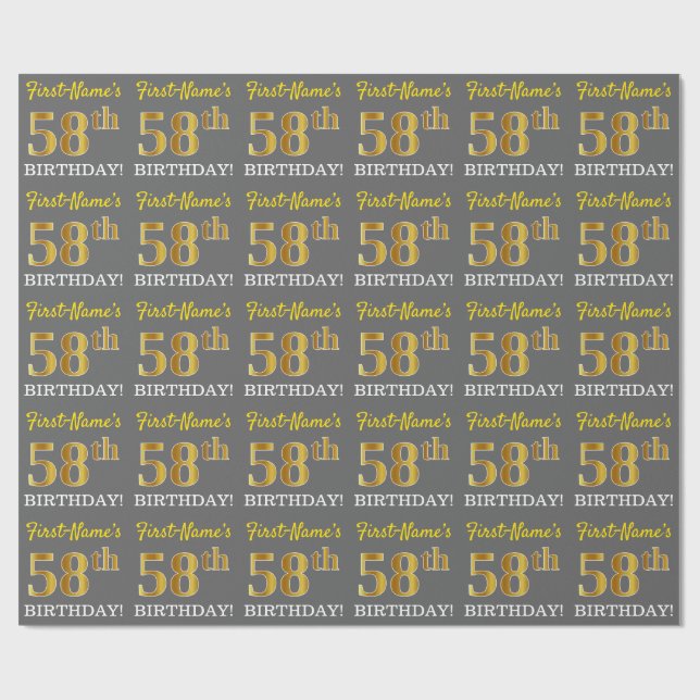 Papel De Regalo Gris, Imitation Gold Look "58th BIRTHDAY" (Superficie plana)