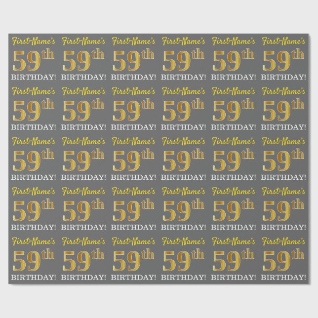 Papel De Regalo Gris, Imitation Gold Look "59th BIRTHDAY" (Superficie plana)